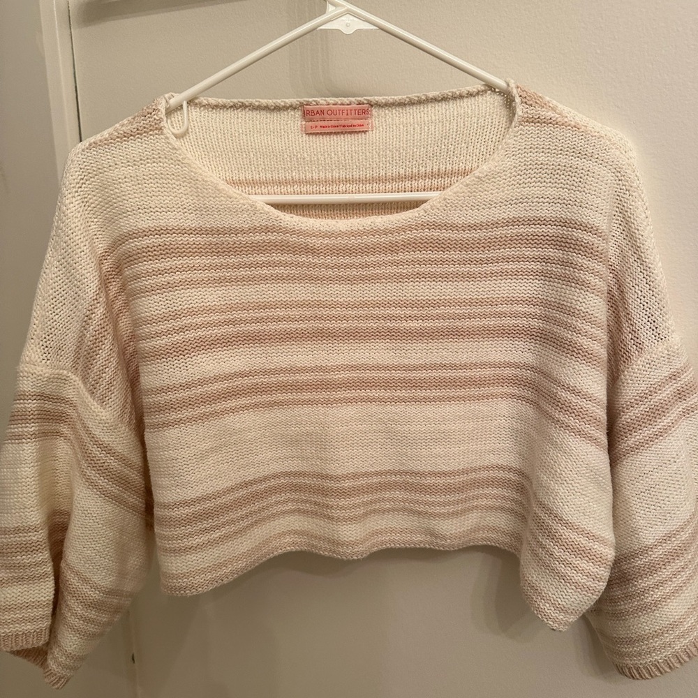 Urban Outfitters Women's Striped Cropped Sweater - Cream and Beige